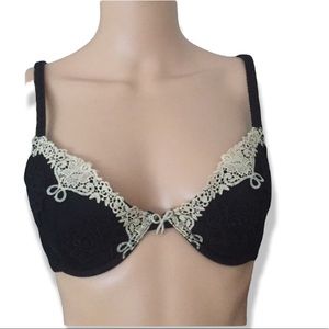 Felina black with cream crocheted lace bra